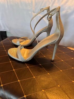 Dream Pairs Glittery Silver Strappy Stiletto Heels